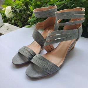 Sage Green Suede Cork Heeled Wedge